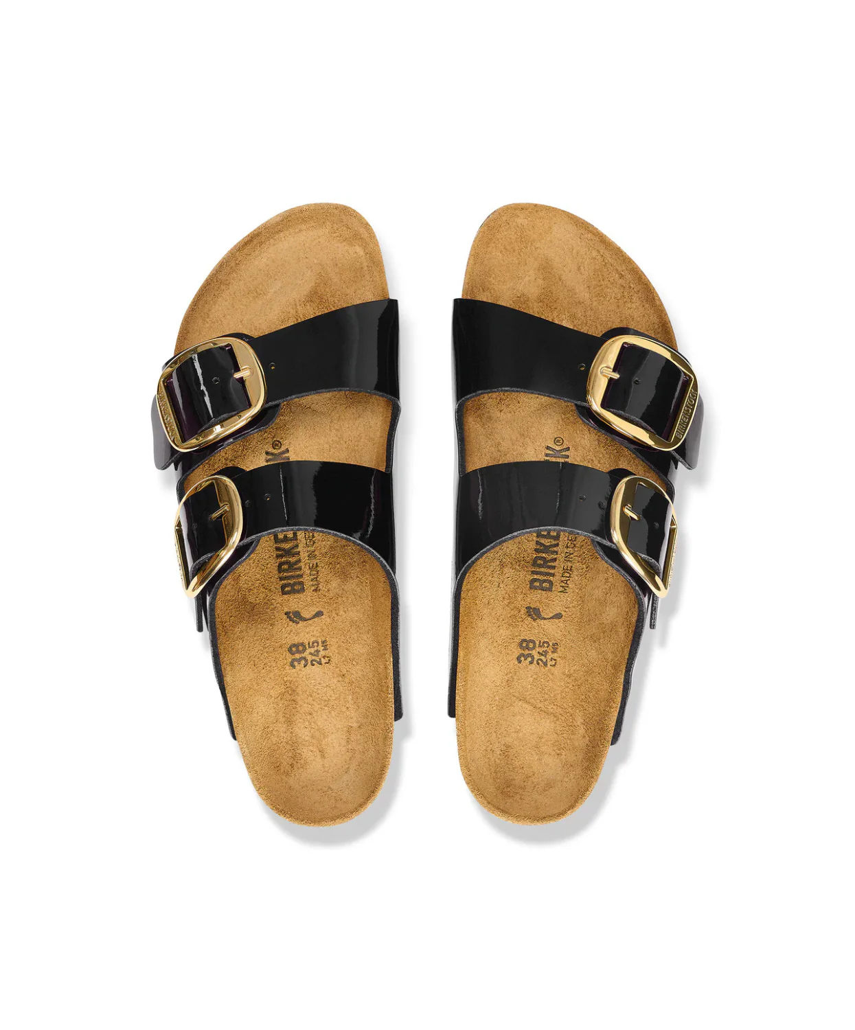 Birkenstock Arizona Big Buckle Birko-Flor Black Patent/Gold Buckle Sandals - Image 5