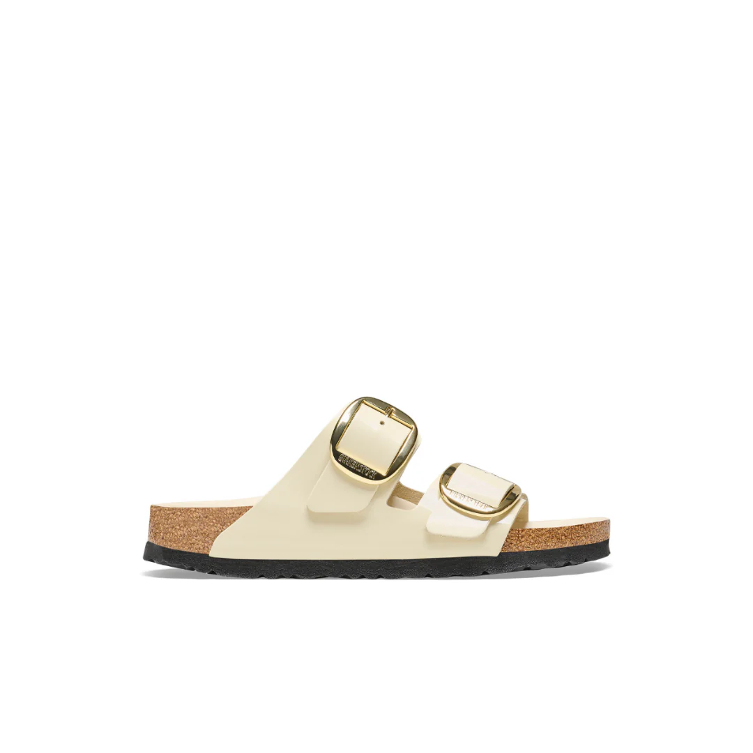 Birkenstock Arizona Big Buckle High Shine Natural/Patent Leather Ecru Sandals