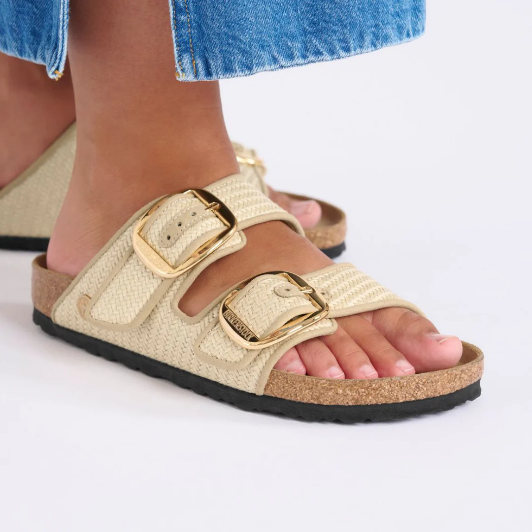 Birkenstock Arizona Big Buckle Raffia Textile Natural Sandals - Image 3