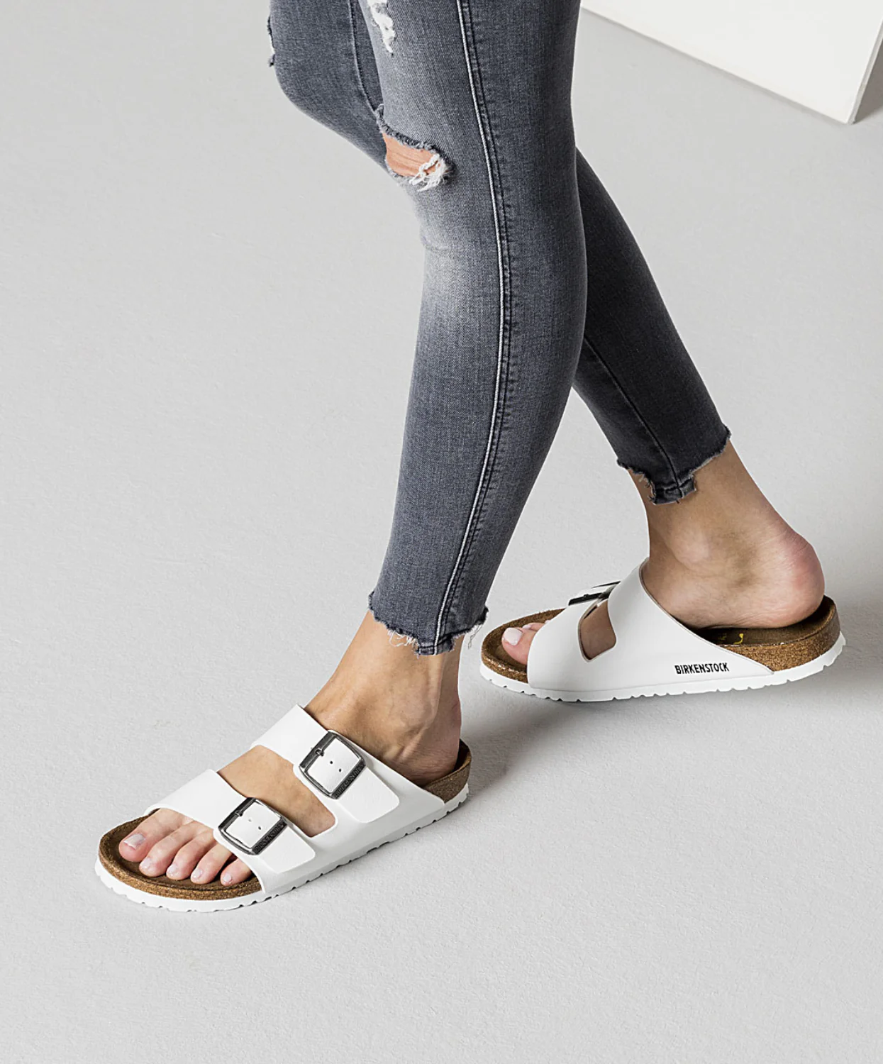 Birkenstock Arizona Birko-Flor White Pewter Buckle Sandals - Image 2