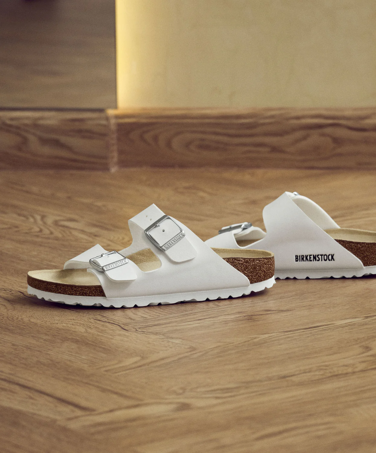 Birkenstock Arizona Birko-Flor White Pewter Buckle Sandals - Image 3