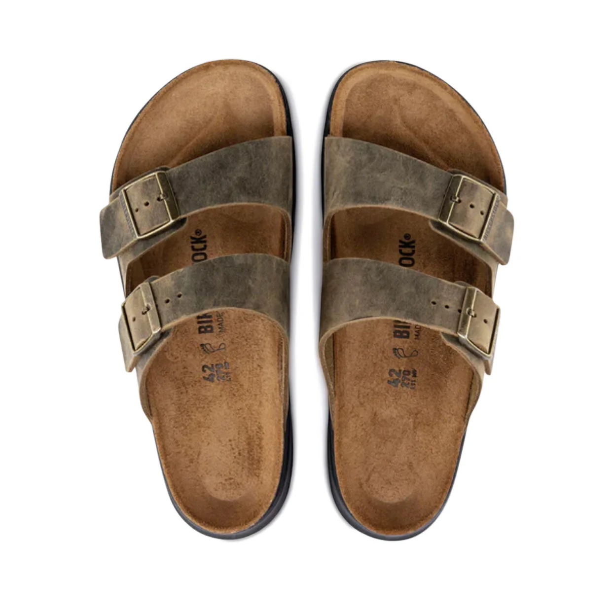 Birkenstock Arizona Cross Town Oiled Leather Faded Khaki Mens Sandals - Image 4
