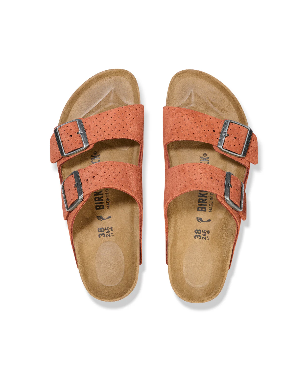 Birkenstock Arizona Embossed Suede Leather Burnt Orange Sandals - Image 4