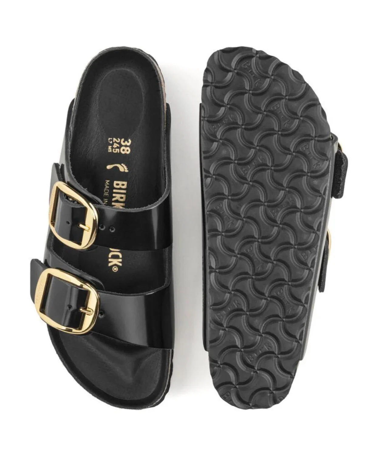 Birkenstock Arizona Big Buckle High Shine Natural/Patent Leather Black Sandals - Image 5