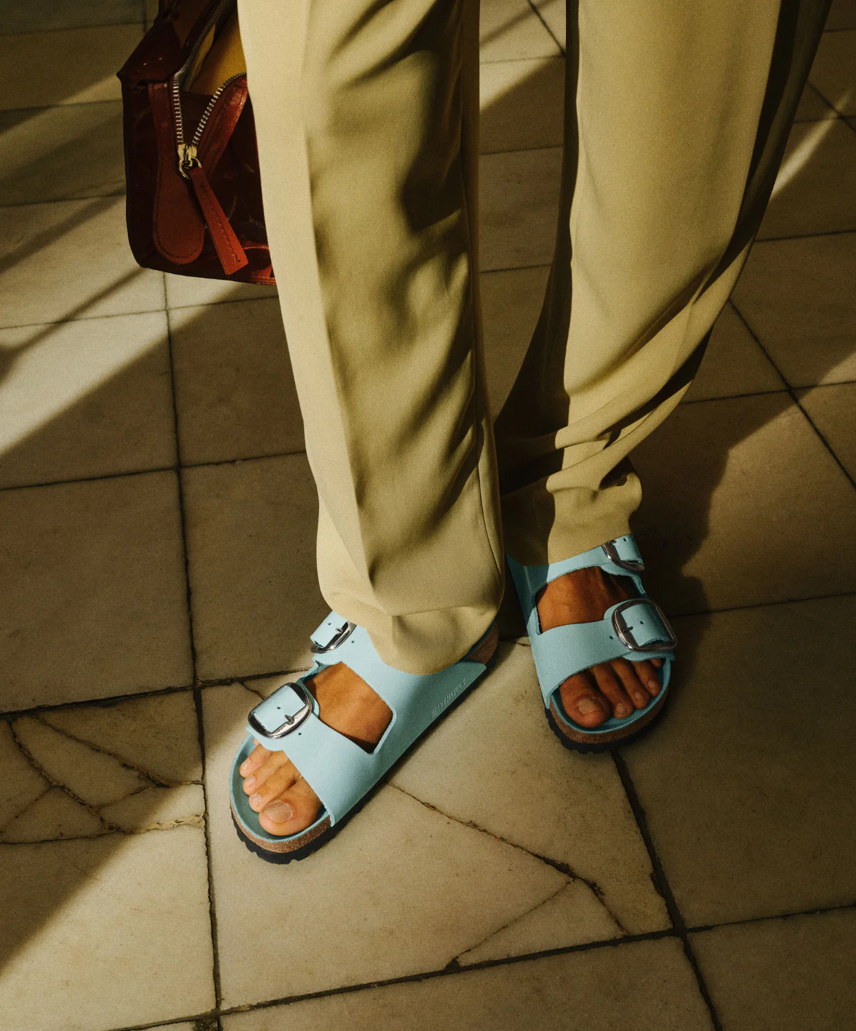 Birkenstock Arizona Big Buckle High Shine Natural/Patent Leather Surf Green Sandals - Image 3