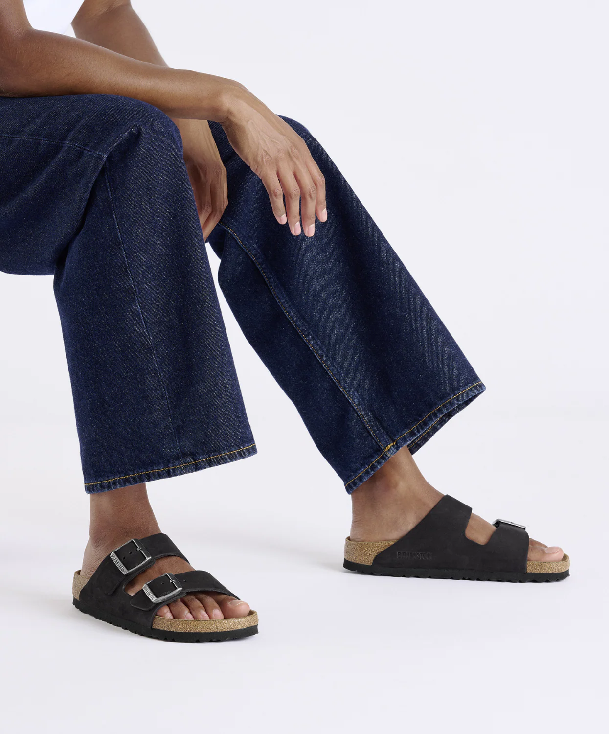 Birkenstock Arizona Nubuck Leather Black Pewter Buckle Soft Footbed Sandals - Image 2