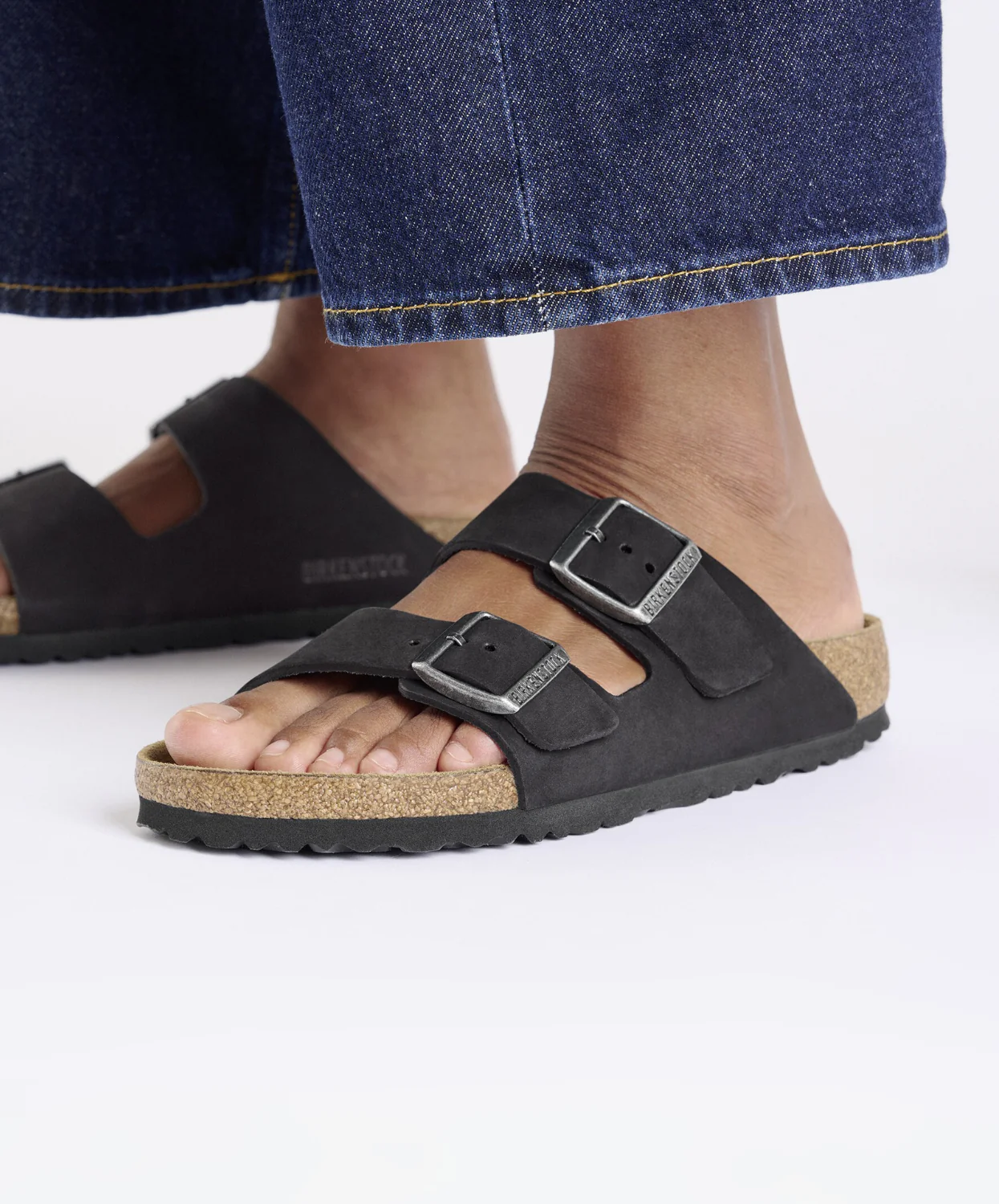 Birkenstock Arizona Nubuck Leather Black Pewter Buckle Soft Footbed Sandals - Image 3