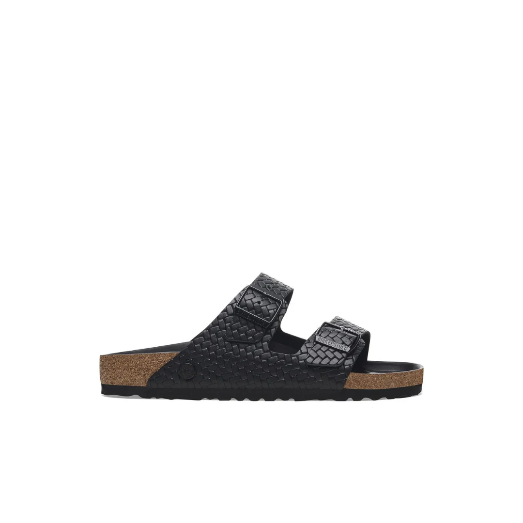 Birkenstock Arizona Semi Exquisite Woven Emboss Smooth Leather Black Sandals