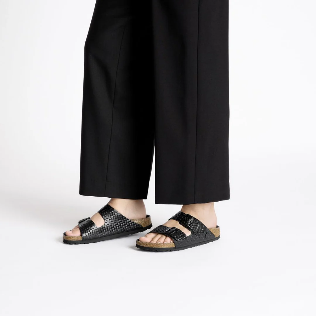 Birkenstock Arizona Semi Exquisite Woven Emboss Smooth Leather Black Sandals - Image 2