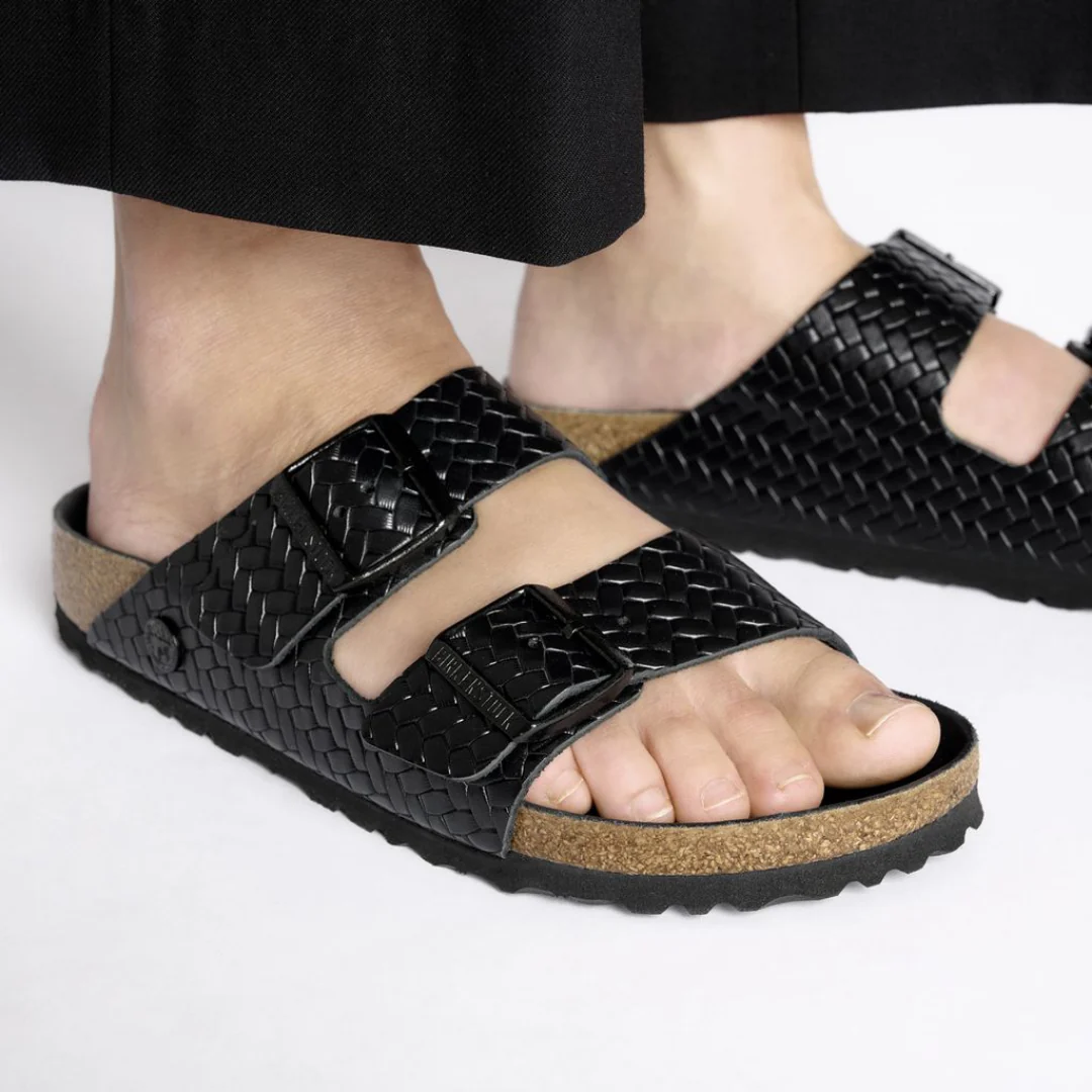 Birkenstock Arizona Semi Exquisite Woven Emboss Smooth Leather Black Sandals - Image 3