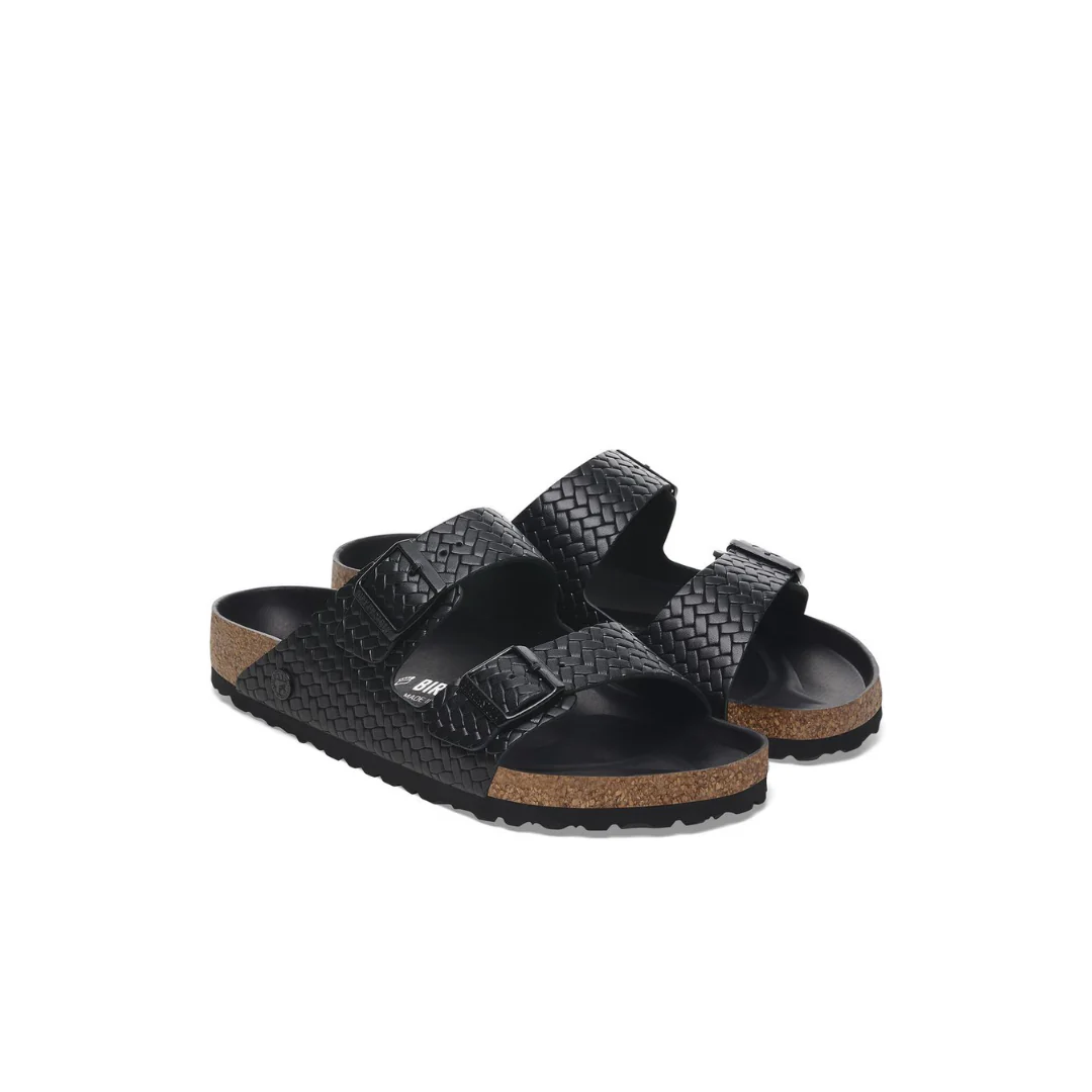 Birkenstock Arizona Semi Exquisite Woven Emboss Smooth Leather Black Sandals - Image 5