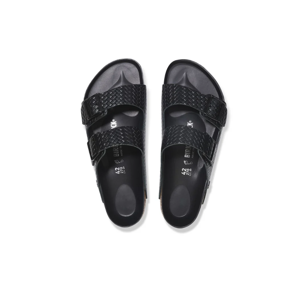 Birkenstock Arizona Semi Exquisite Woven Emboss Smooth Leather Black Sandals - Image 7