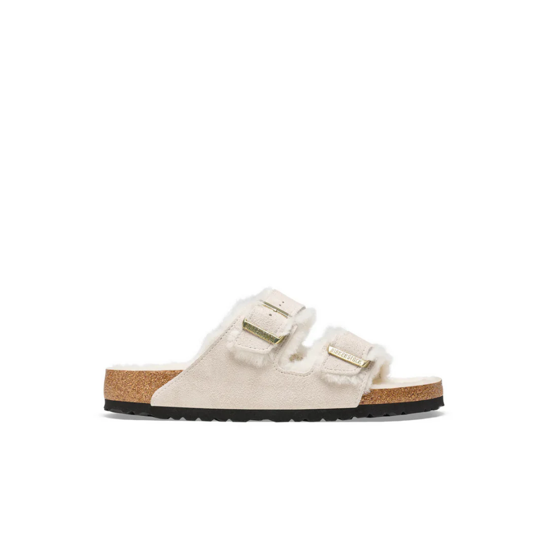 Birkenstock Arizona Suede Leather Shearling Antique White Sandals