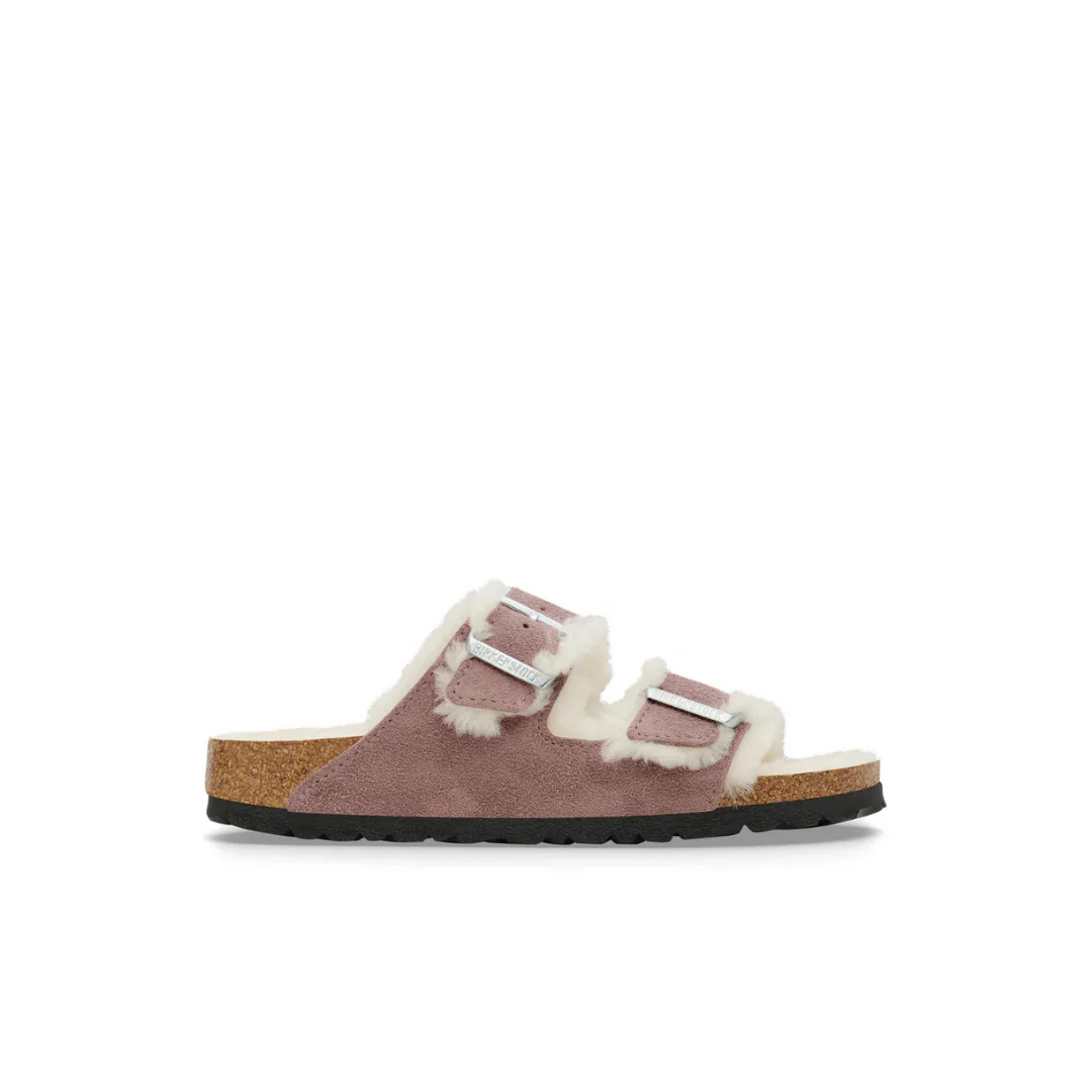 Birkenstock Arizona Suede Leather Shearling Faded Purple Sandals