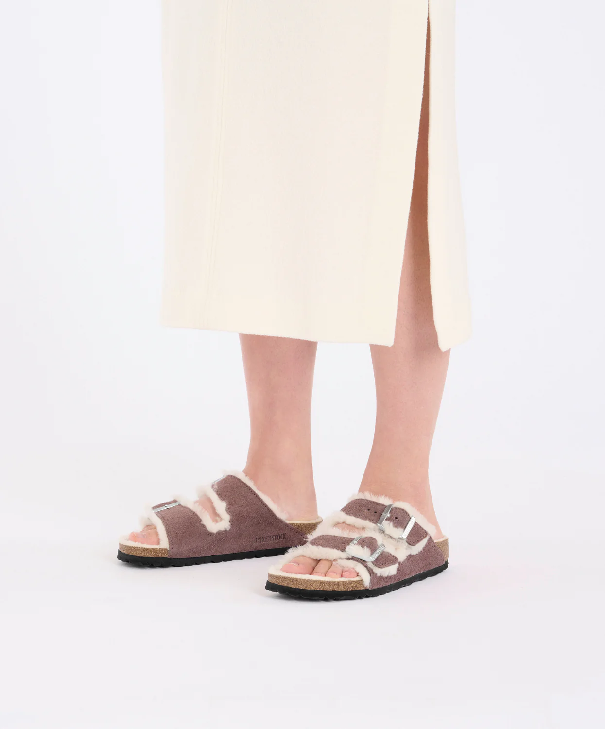 Birkenstock Arizona Suede Leather Shearling Faded Purple Sandals - Image 2