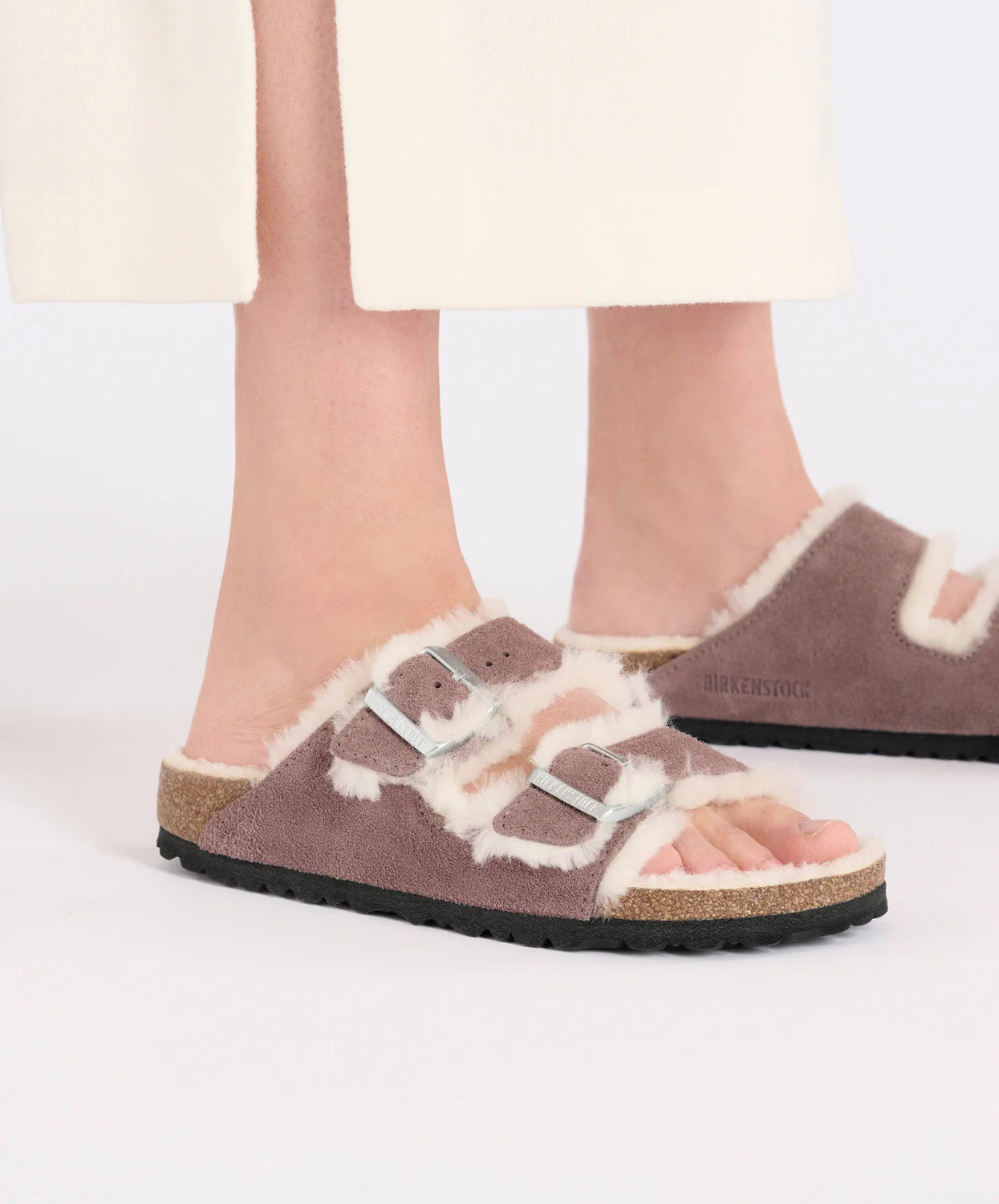 Birkenstock Arizona Suede Leather Shearling Faded Purple Sandals - Image 3