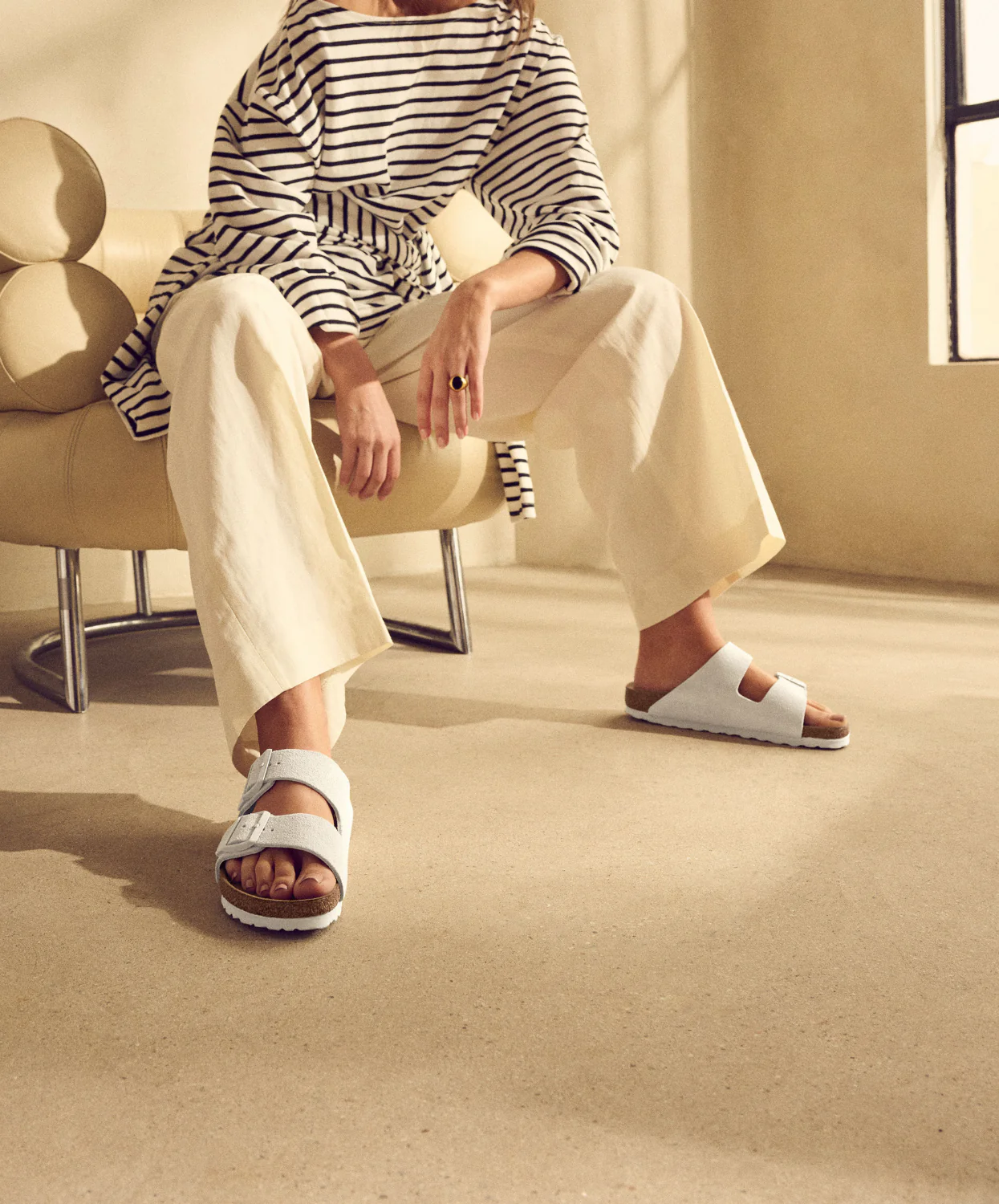 Birkenstock Arizona Suede Leather Antique White Soft Footbed Sandals - Image 2