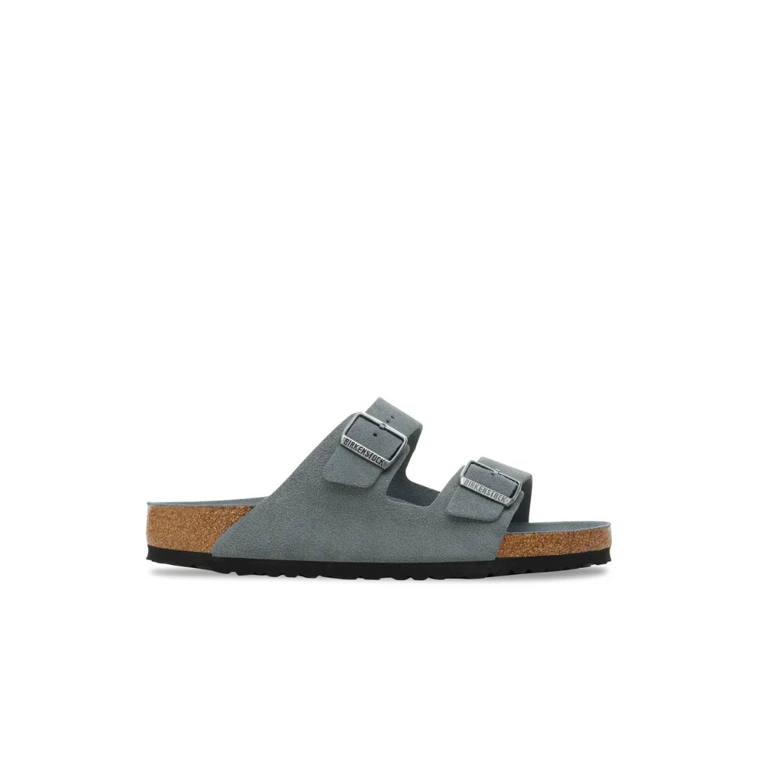 Birkenstock Arizona Suede Leather Basalt Grey Tonal Footbed Soft Footbed Sandals