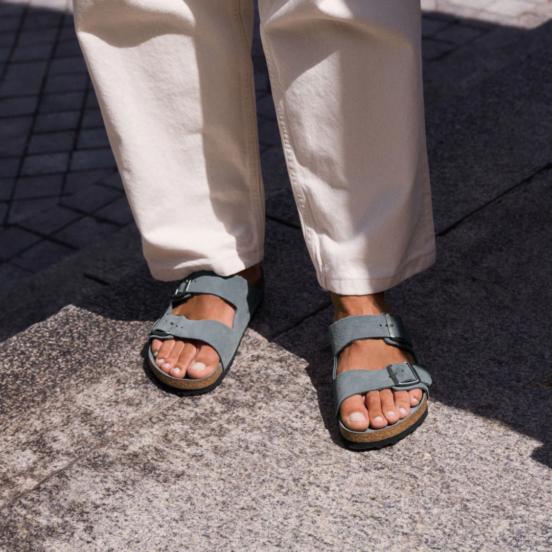 Birkenstock Arizona Suede Leather Basalt Grey Tonal Footbed Soft Footbed Sandals - Image 2