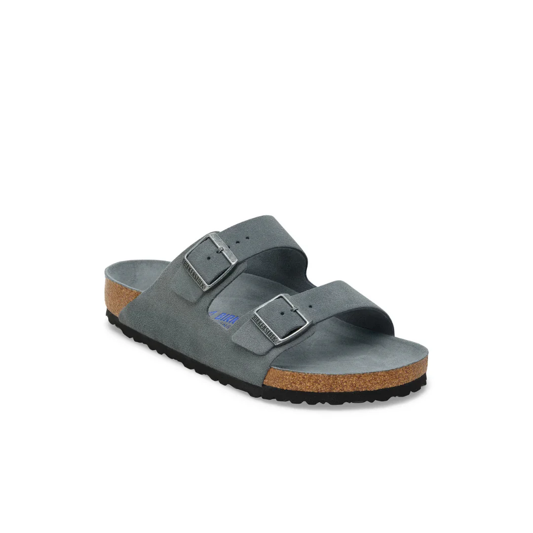 Birkenstock Arizona Suede Leather Basalt Grey Tonal Footbed Soft Footbed Sandals - Image 4