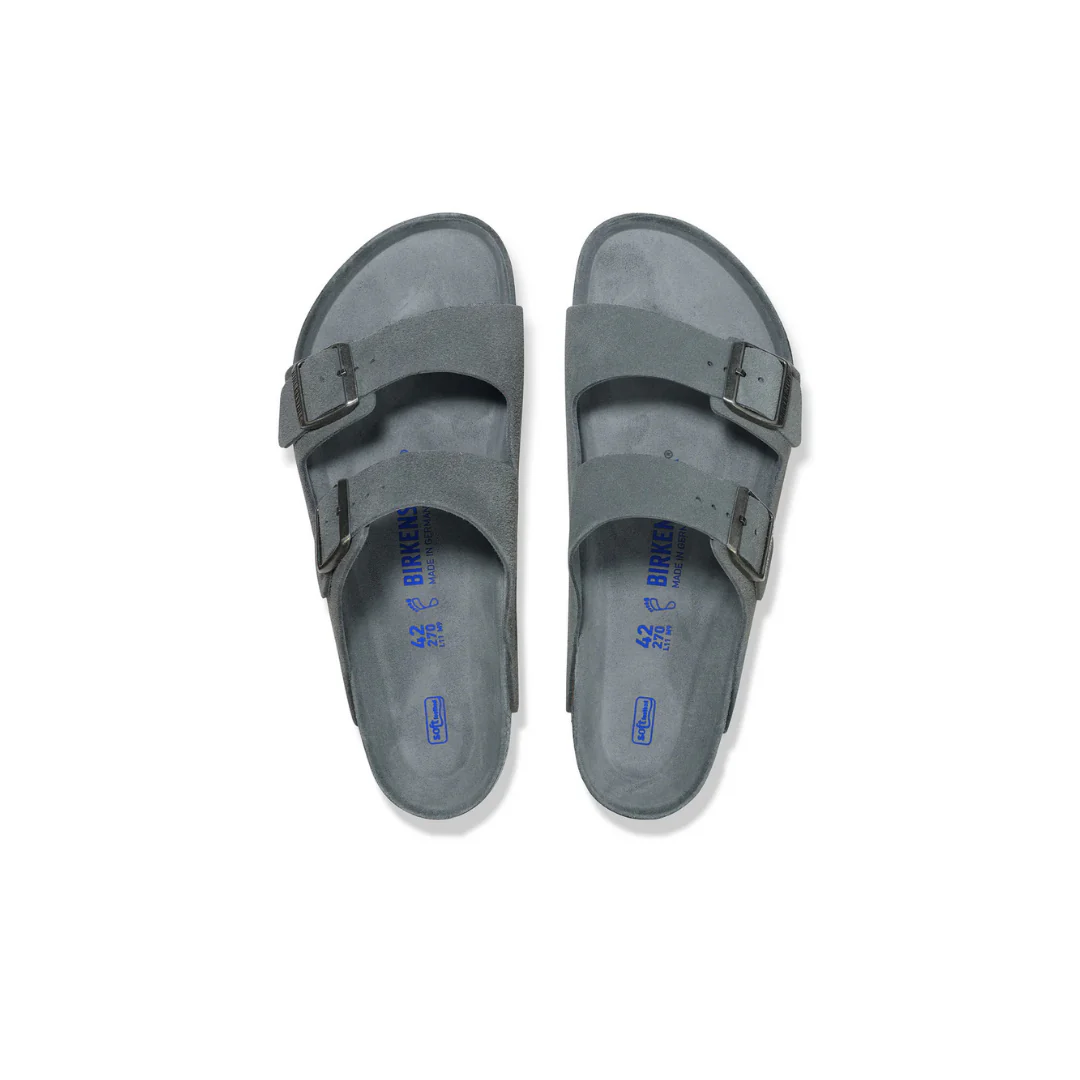 Birkenstock Arizona Suede Leather Basalt Grey Tonal Footbed Soft Footbed Sandals - Image 5