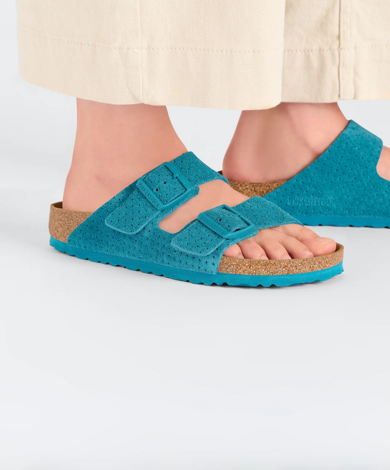 Birkenstock Arizona Embossed Suede Leather Deep Turquoise Sandals - Image 3