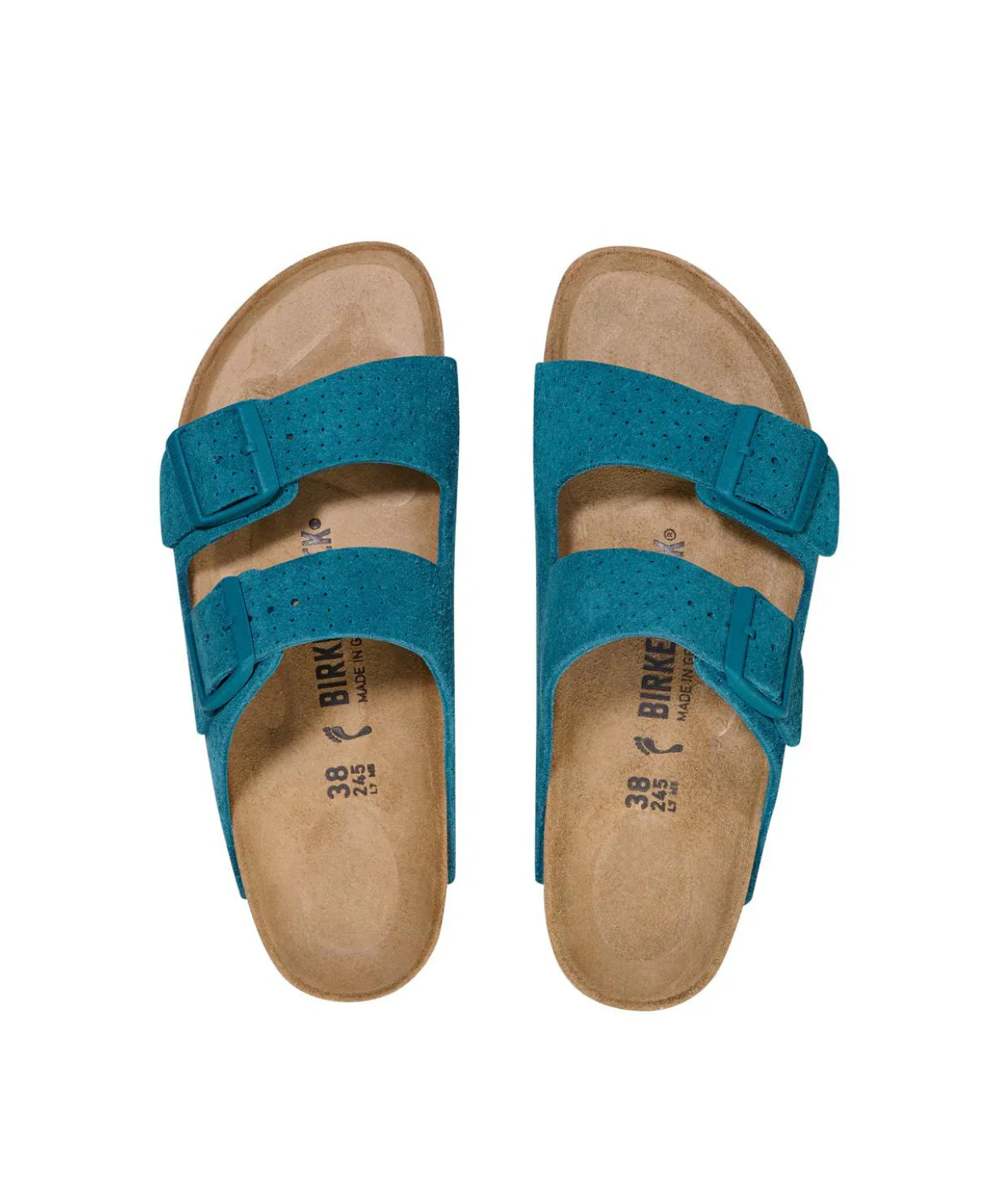 Birkenstock Arizona Embossed Suede Leather Deep Turquoise Sandals - Image 5