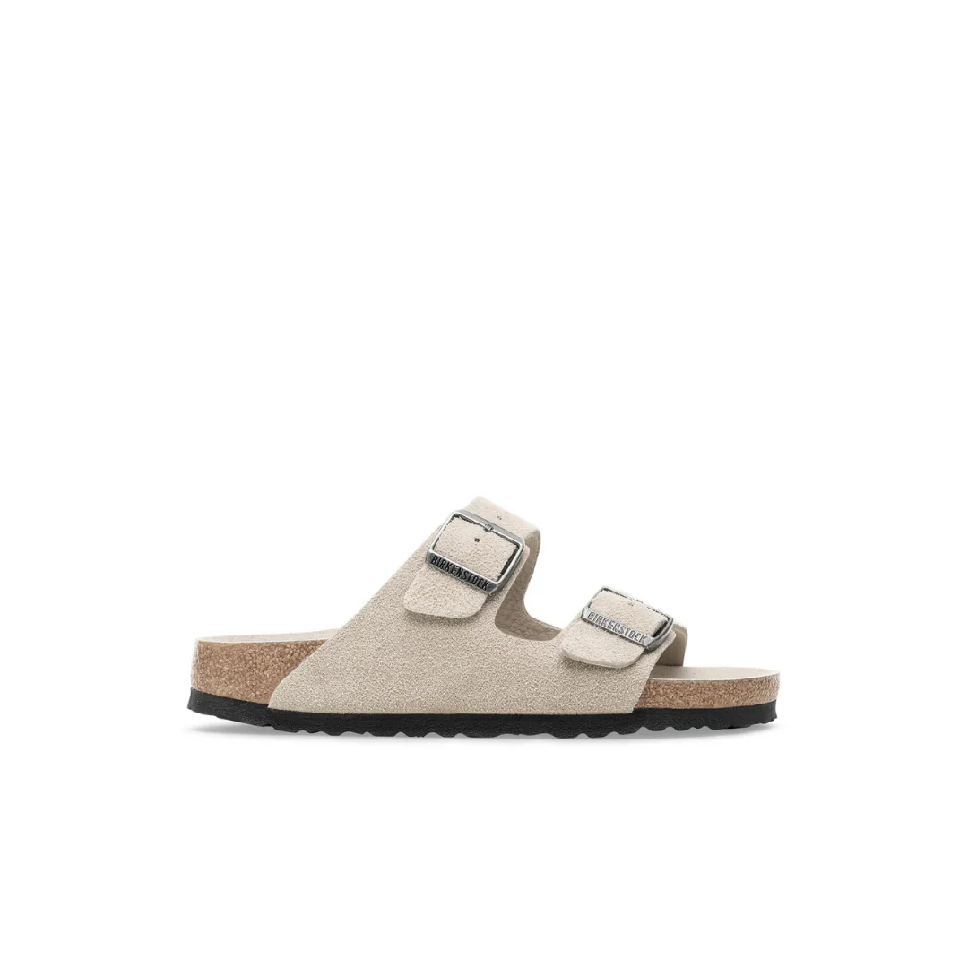 Birkenstock Arizona Suede Leather Oyster Tonal Footbed Soft Footbed Sandals