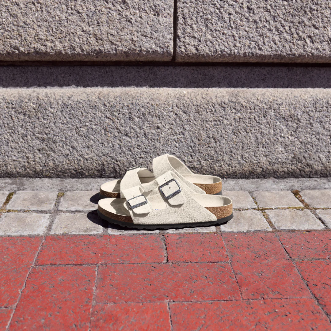 Birkenstock Arizona Suede Leather Oyster Tonal Footbed Soft Footbed Sandals - Image 3
