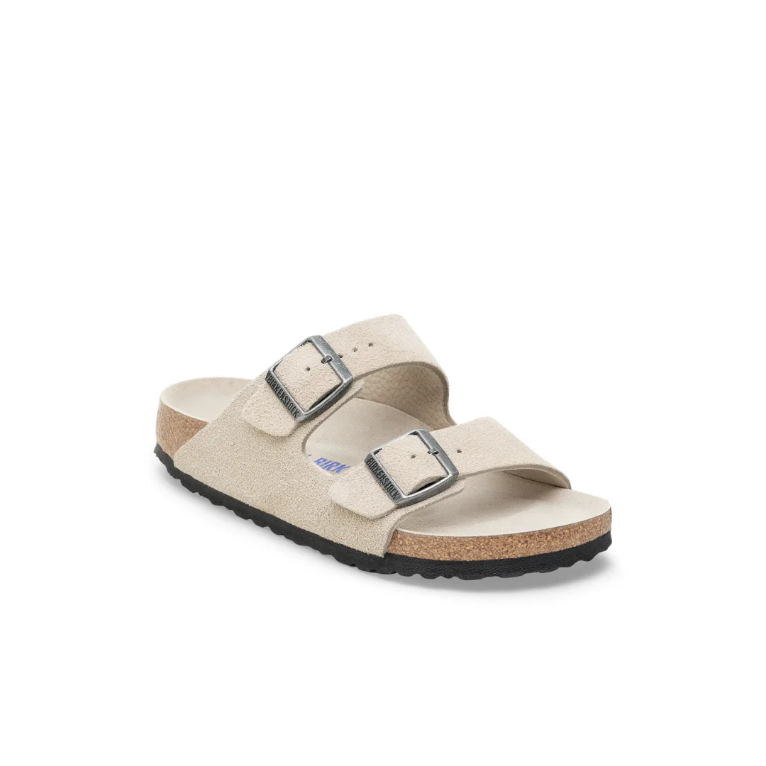 Birkenstock Arizona Suede Leather Oyster Tonal Footbed Soft Footbed Sandals - Image 4
