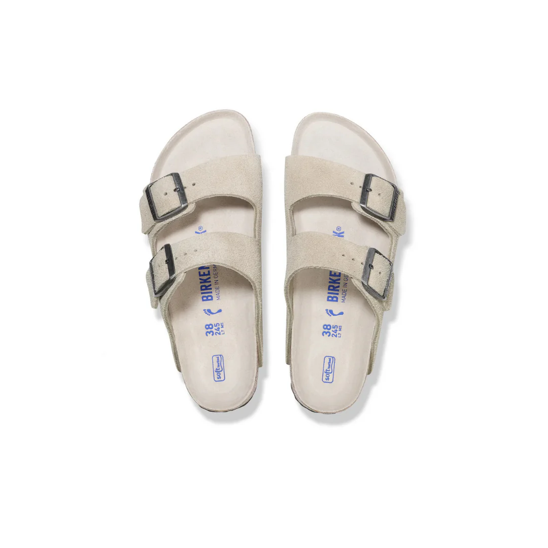 Birkenstock Arizona Suede Leather Oyster Tonal Footbed Soft Footbed Sandals - Image 5
