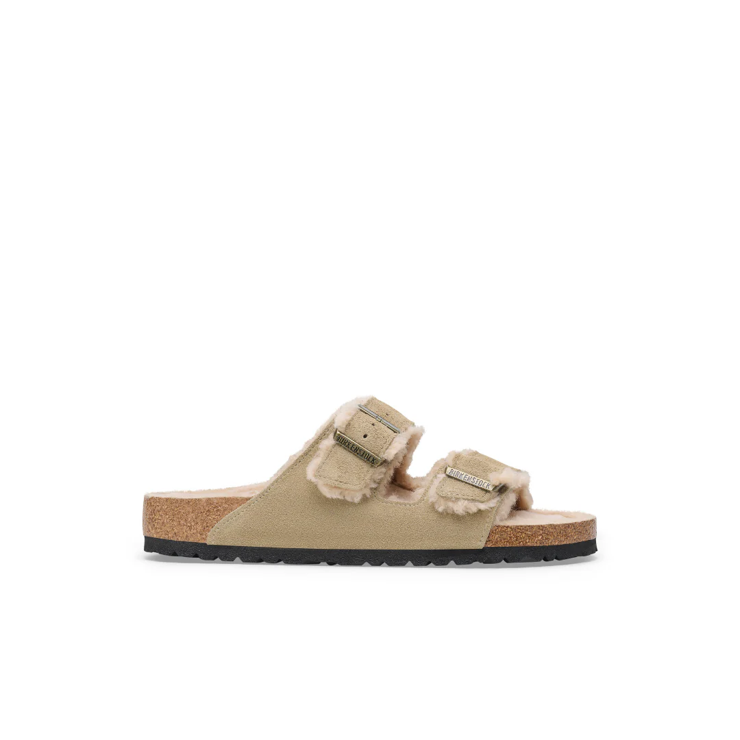 Birkenstock Arizona Suede Leather Shearling Taupe Sandals