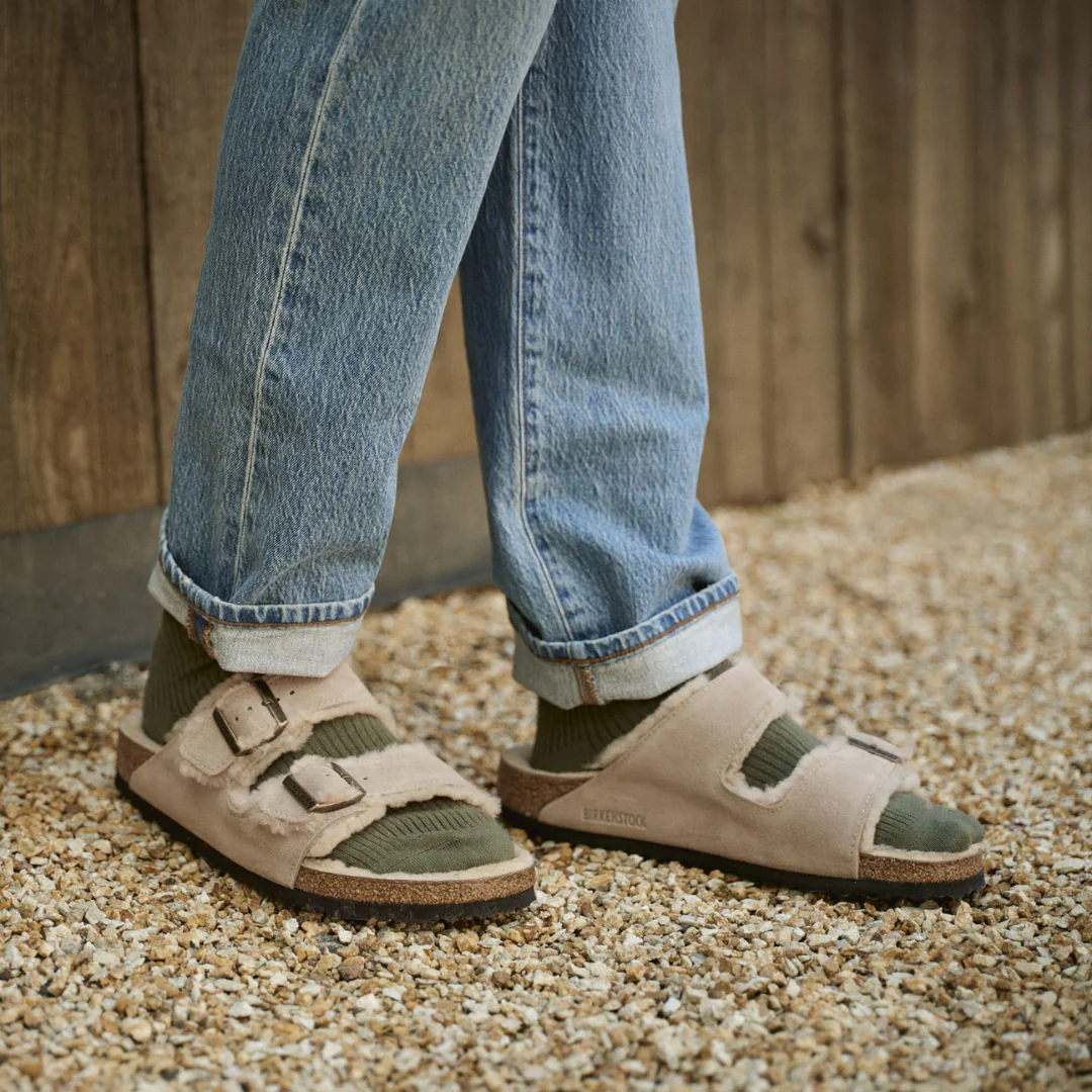 Birkenstock Arizona Suede Leather Shearling Taupe Sandals - Image 2