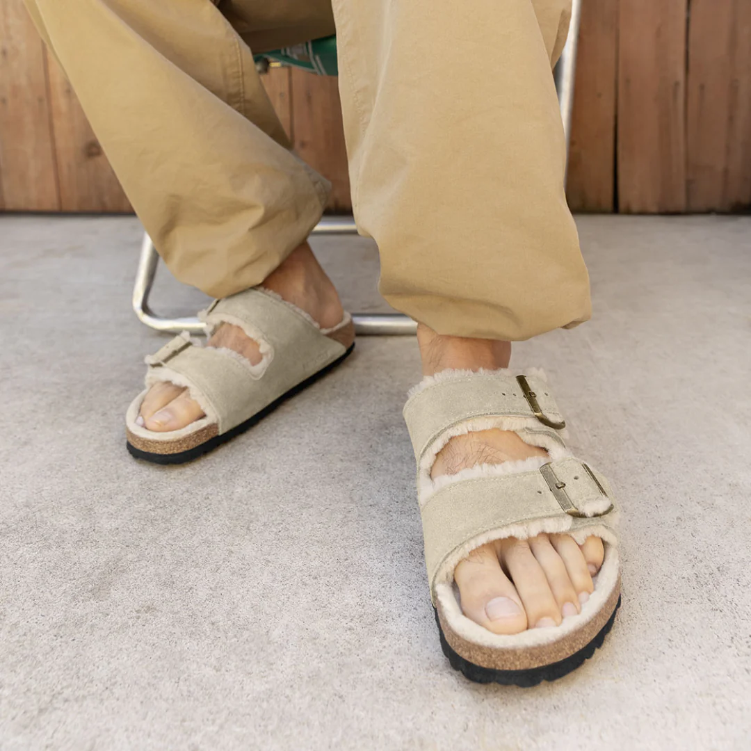 Birkenstock Arizona Suede Leather Shearling Taupe Sandals - Image 3