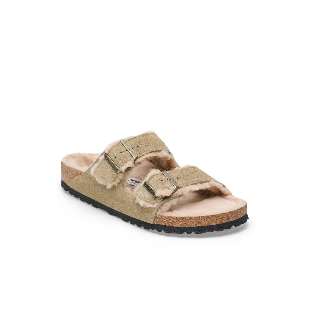 Birkenstock Arizona Suede Leather Shearling Taupe Sandals - Image 4
