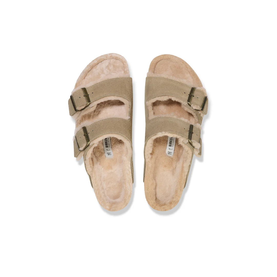 Birkenstock Arizona Suede Leather Shearling Taupe Sandals - Image 5