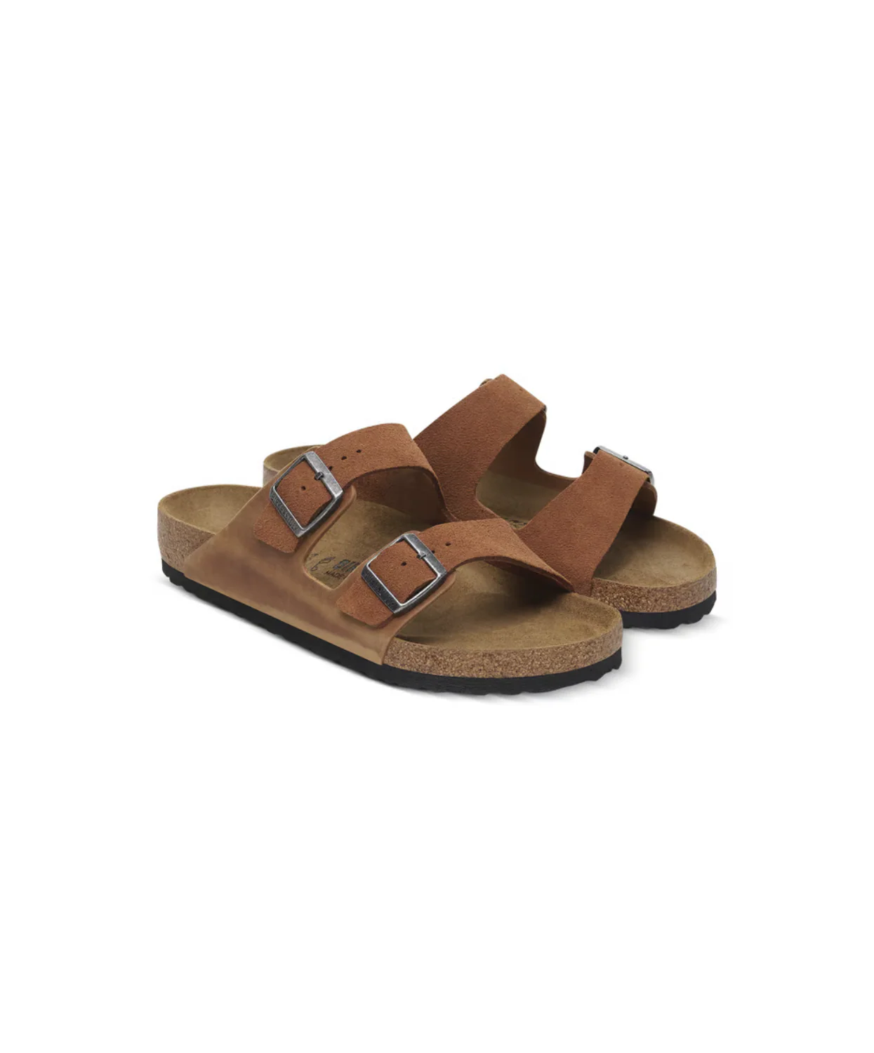 Birkenstock Arizona Suede/Oiled Leather Mix Cognac Sandals - Image 2
