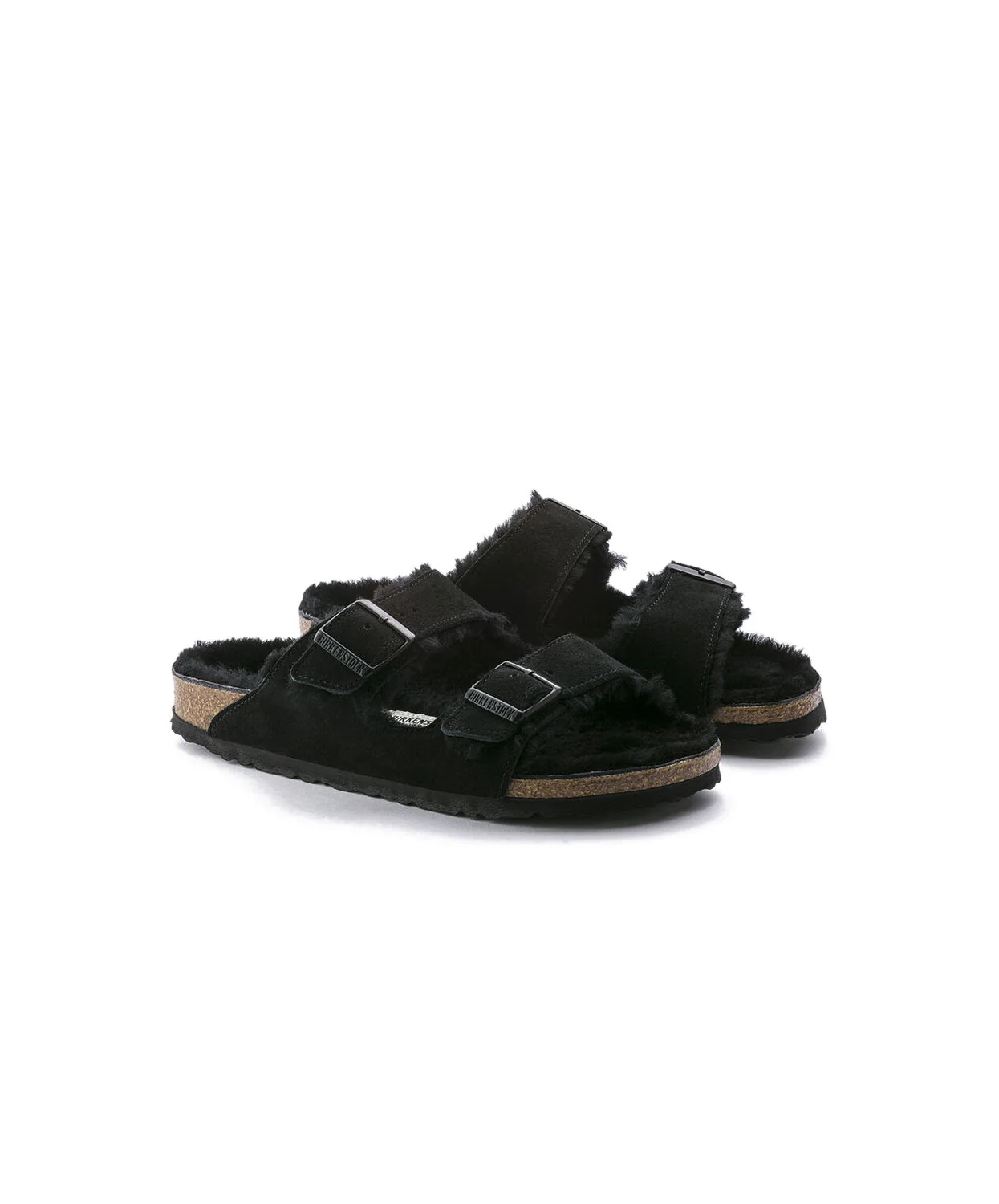 Birkenstock Arizona Suede Leather Shearling Black Sandals - Image 4