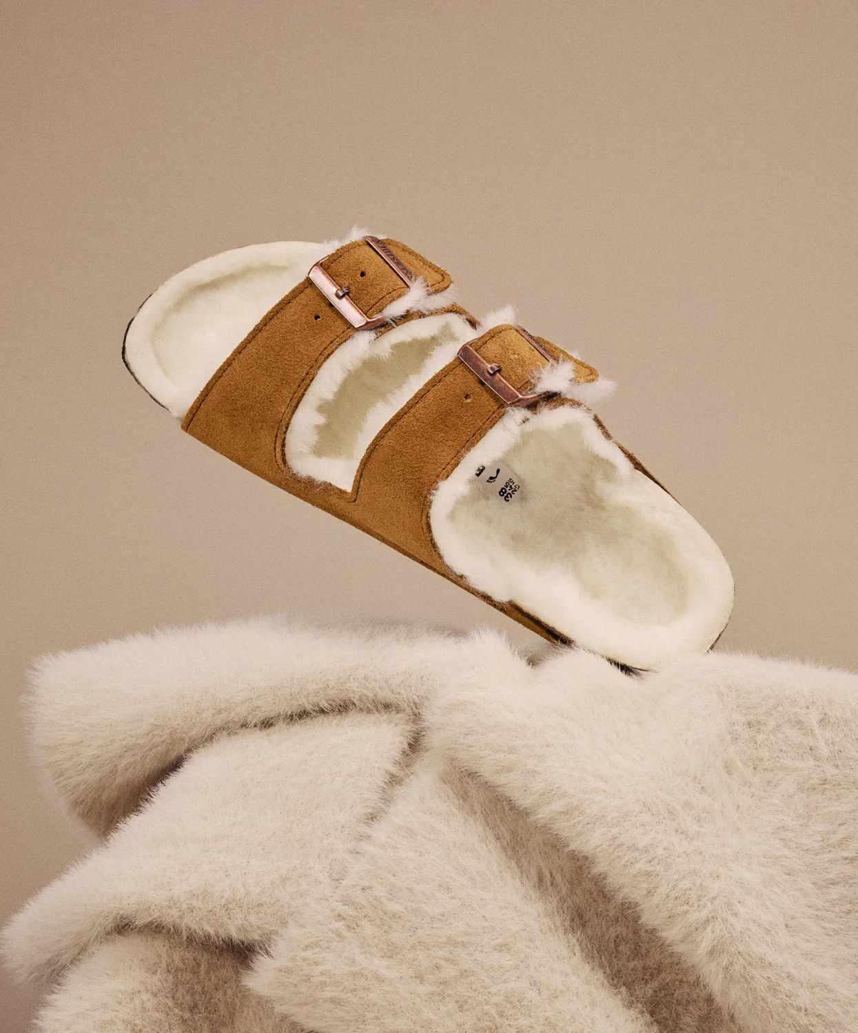 Birkenstock Arizona Suede Leather Shearling Mink Sandals - Image 3