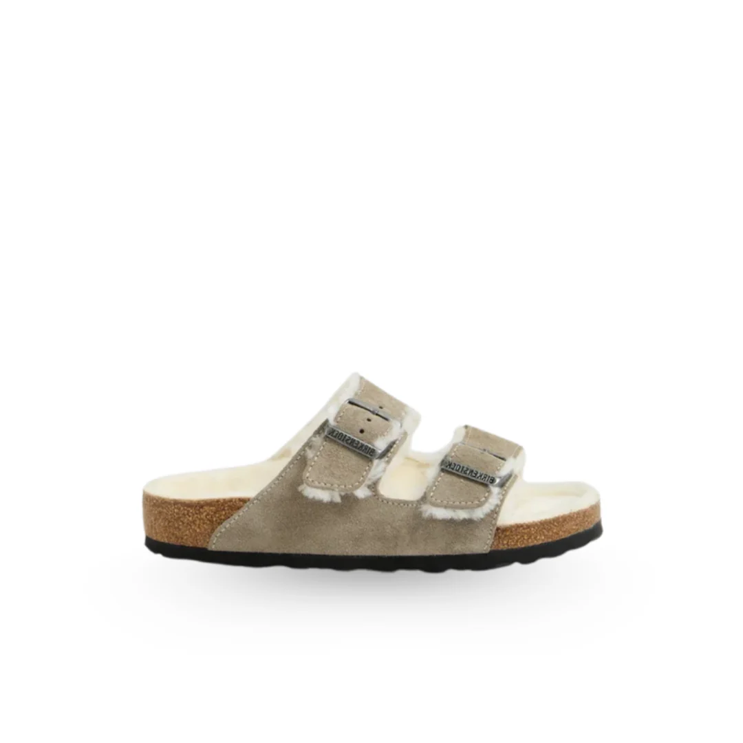 Birkenstock Arizona Suede Leather Shearling Stone Coin Sandals