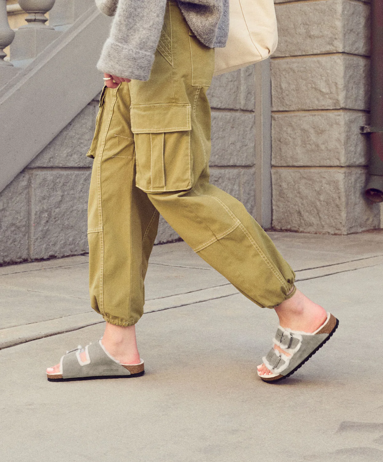 Birkenstock Arizona Suede Leather Shearling Stone Coin Sandals - Image 2