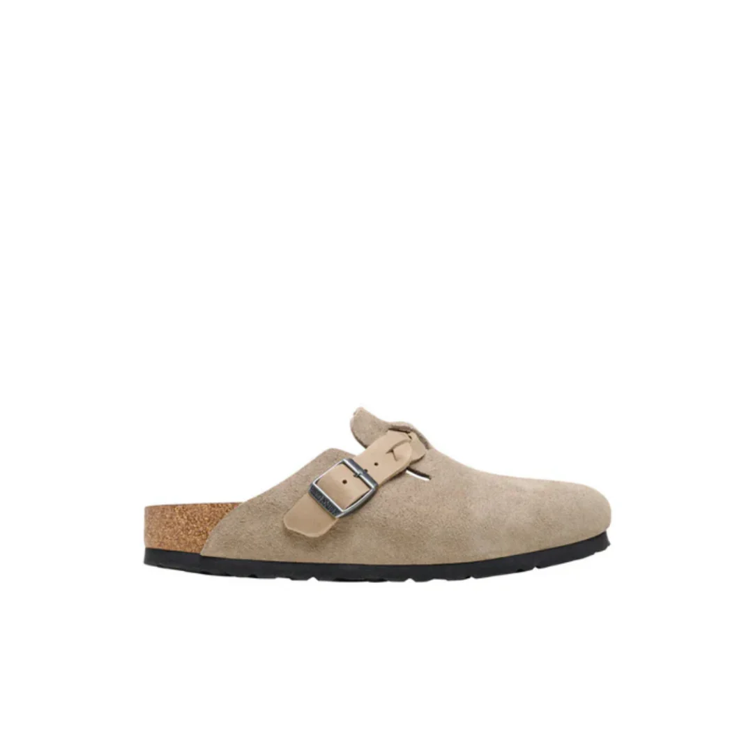 Birkenstock Boston Braided Suede/Oiled Leather Taupe Clogs