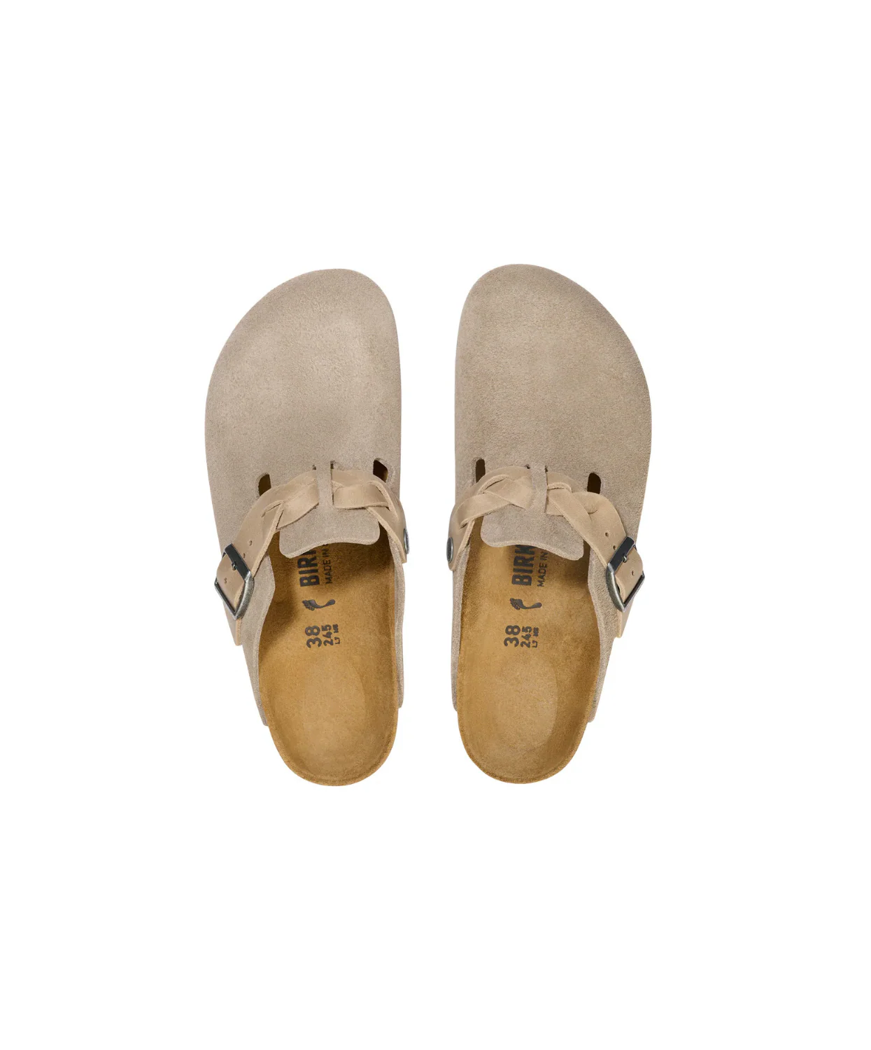 Birkenstock Boston Braided Suede/Oiled Leather Taupe Clogs - Image 4