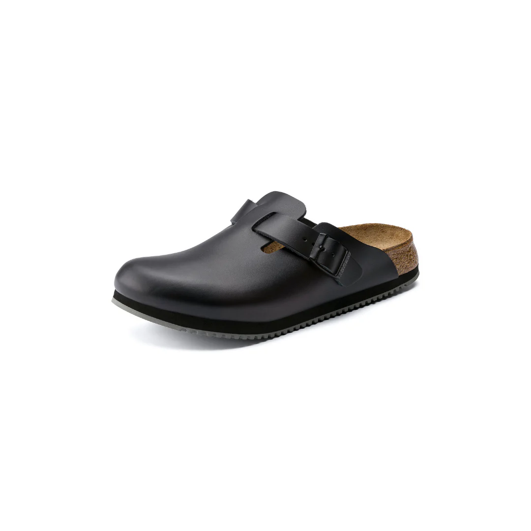 Birkenstock Boston Leather Black Supergrip Clogs - Image 5