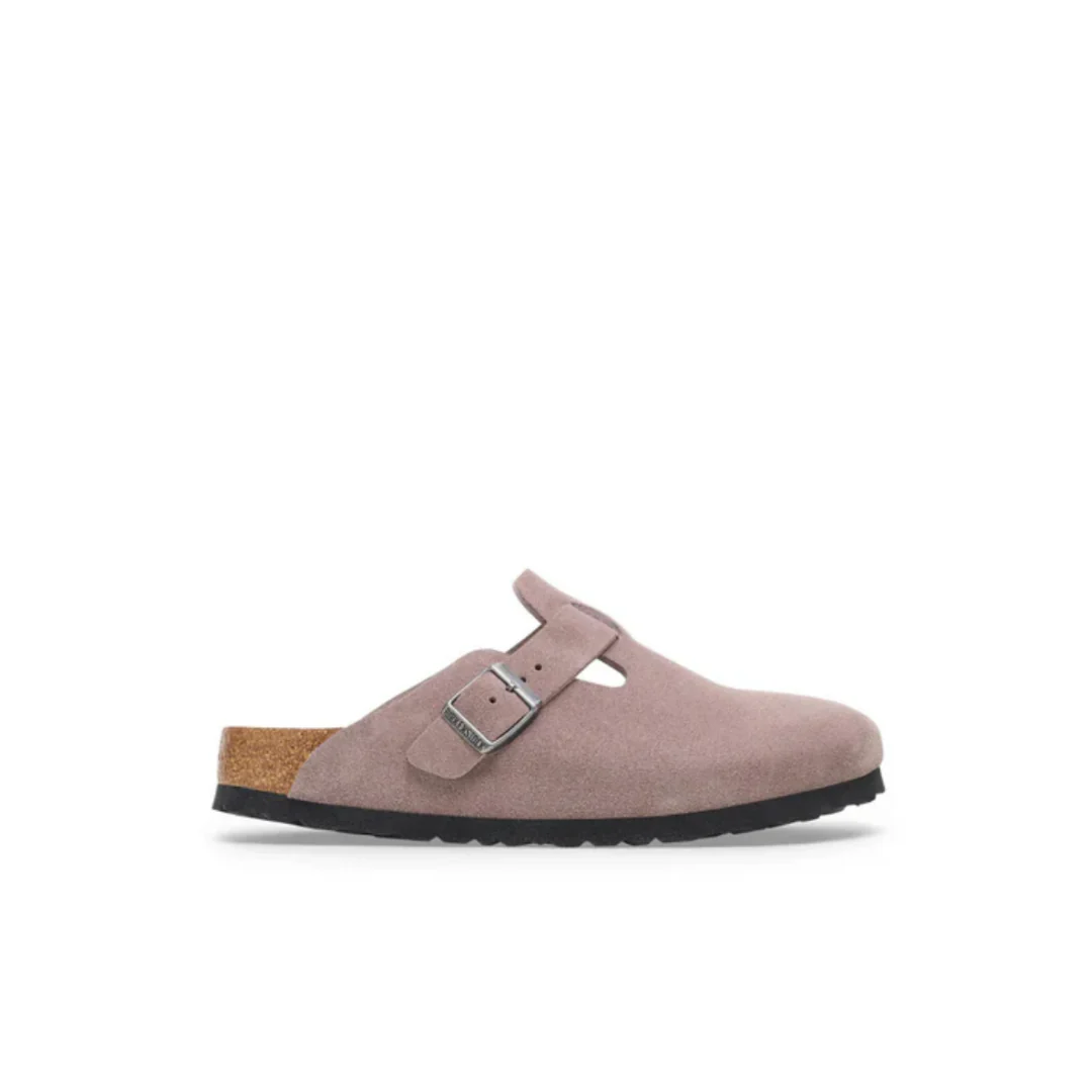 Birkenstock Boston Suede Leather Faded Purple Soft Footbed Clogs