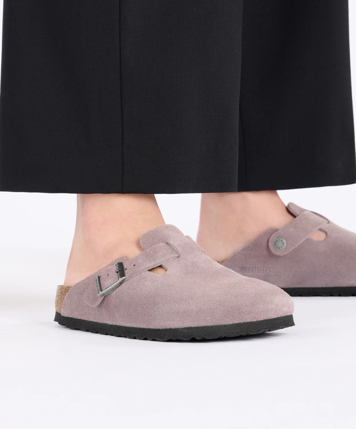 Birkenstock Boston Suede Leather Faded Purple Soft Footbed Clogs - Image 3