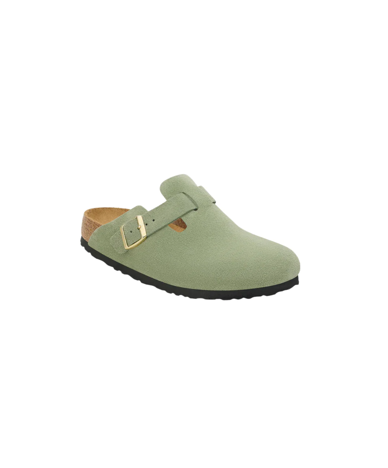 Birkenstock Boston Suede Leather Green Tea Soft Footbed Clogs - Image 4