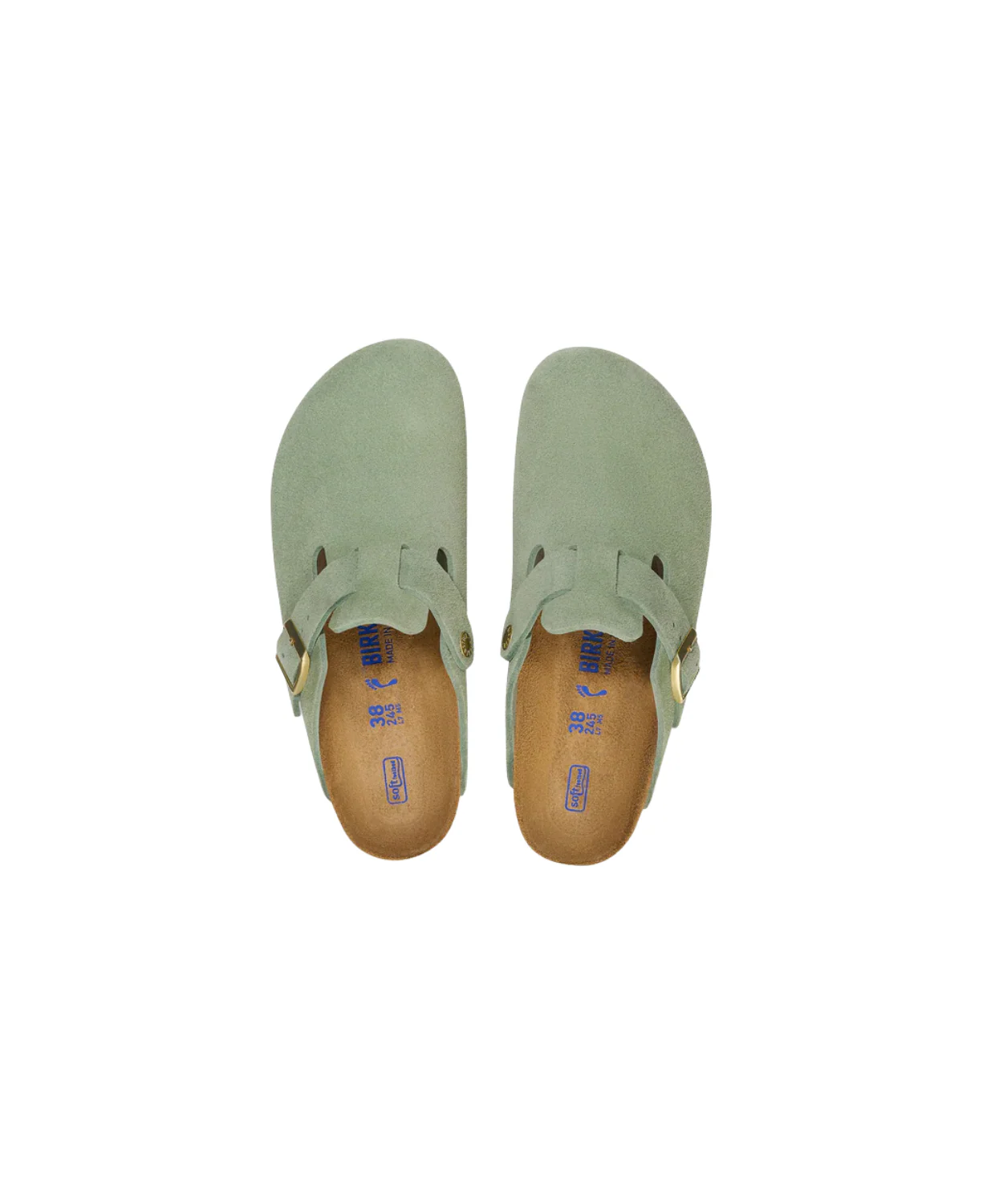Birkenstock Boston Suede Leather Green Tea Soft Footbed Clogs - Image 5