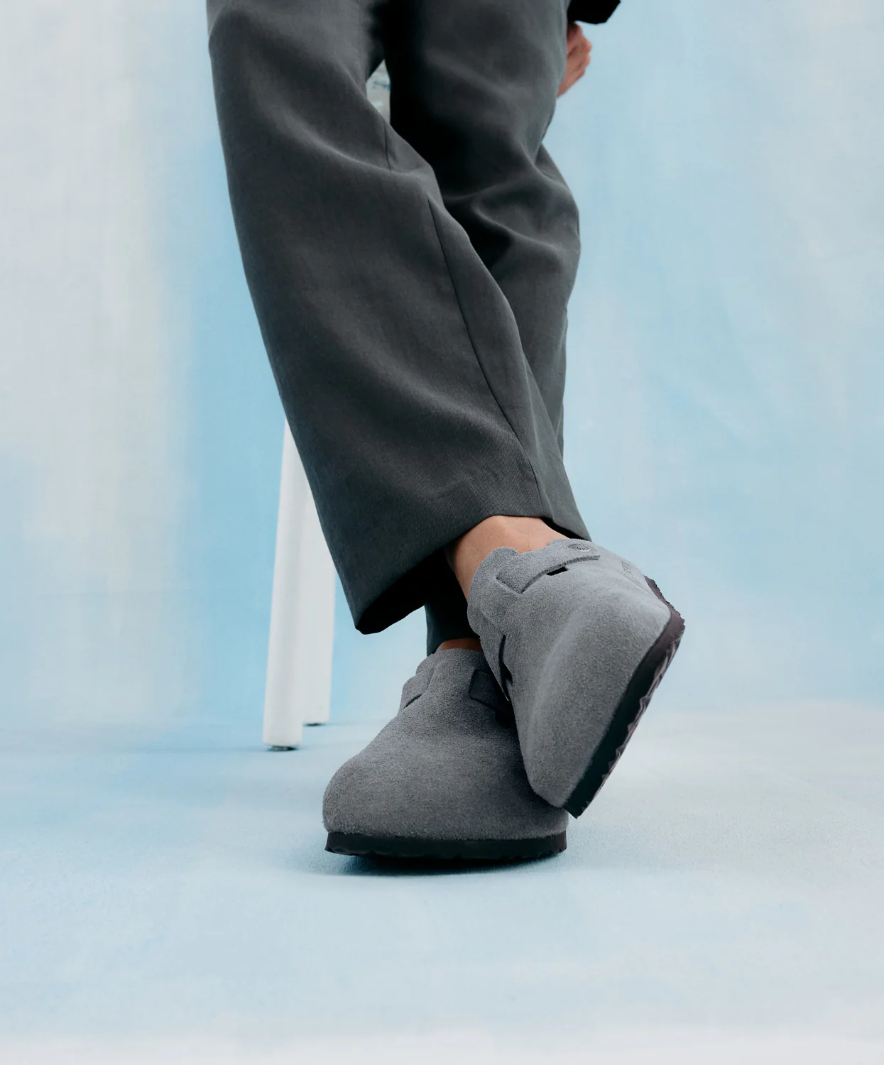 Birkenstock Boston Suede Leather Basalt Grey Soft Footbed Clogs - Image 3