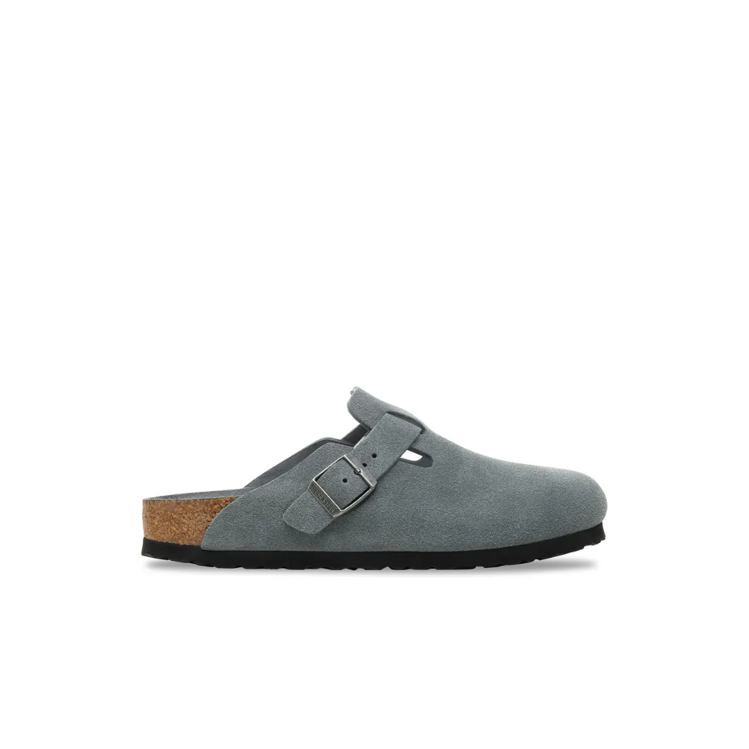 Birkenstock Boston Suede Leather Basalt Grey Tonal Footbed Soft Footbed Clogs
